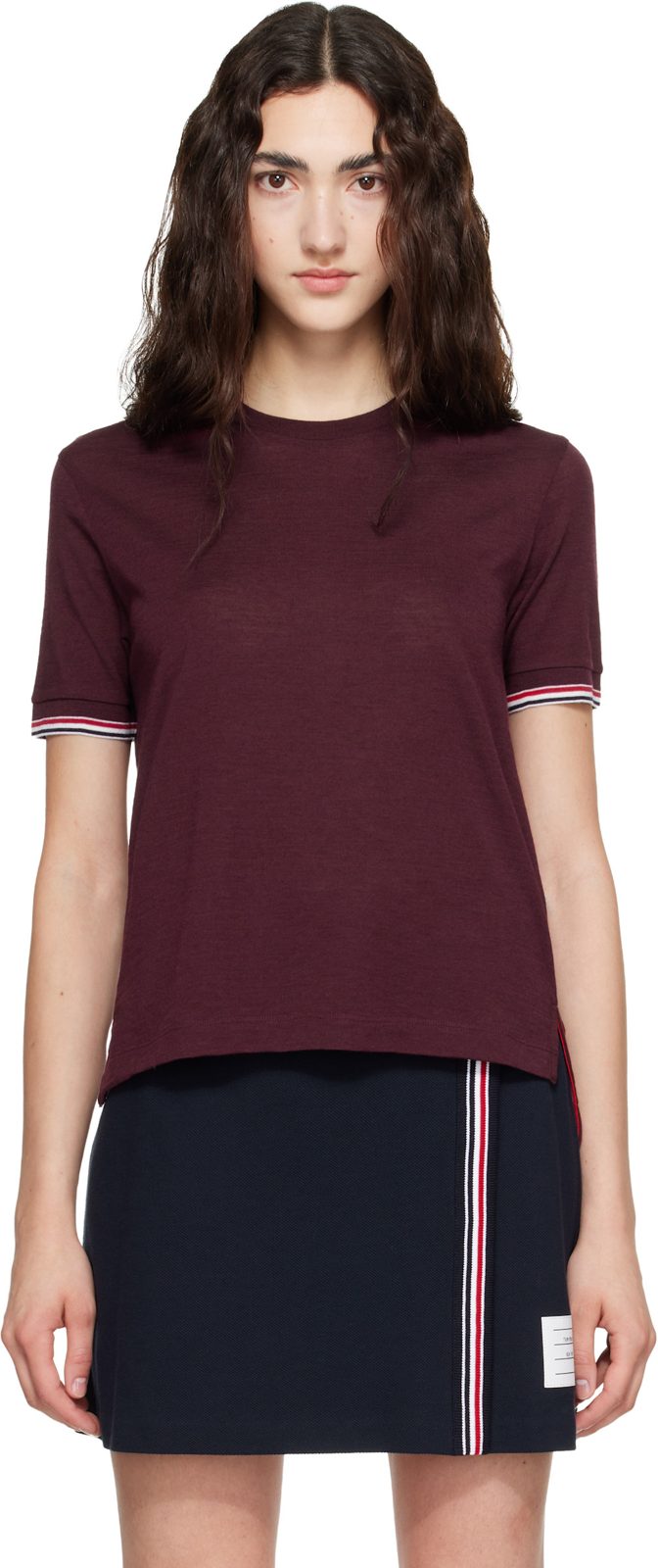 Burgundy Rib Cuff RWB Tipping Wool Jersey T-shirt 262381F110001