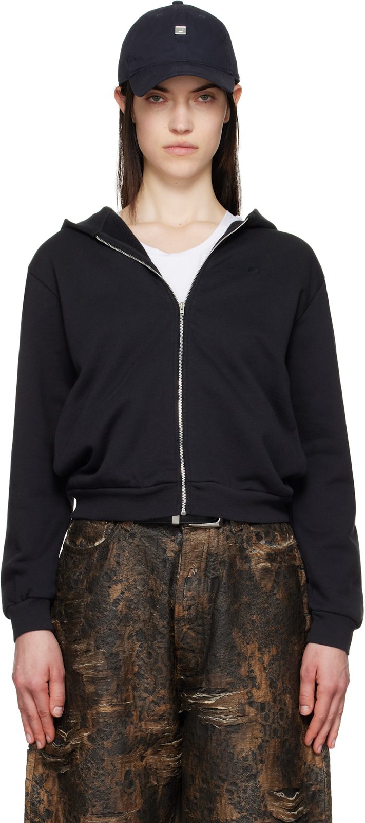 Black Zipper Hoodie 251129F097007