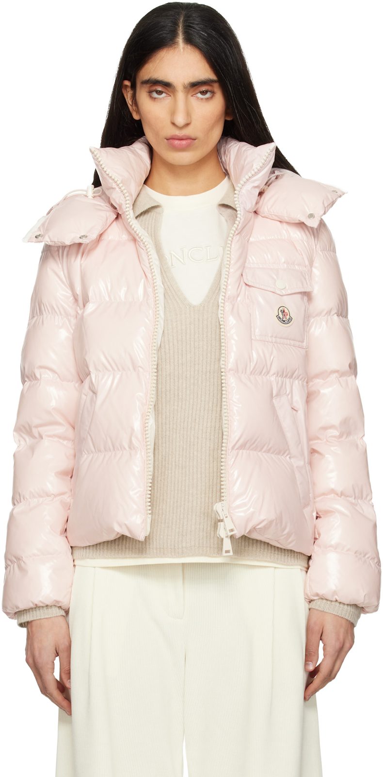 Pink Andro Hooded Short Down Jacket 261111F061004
