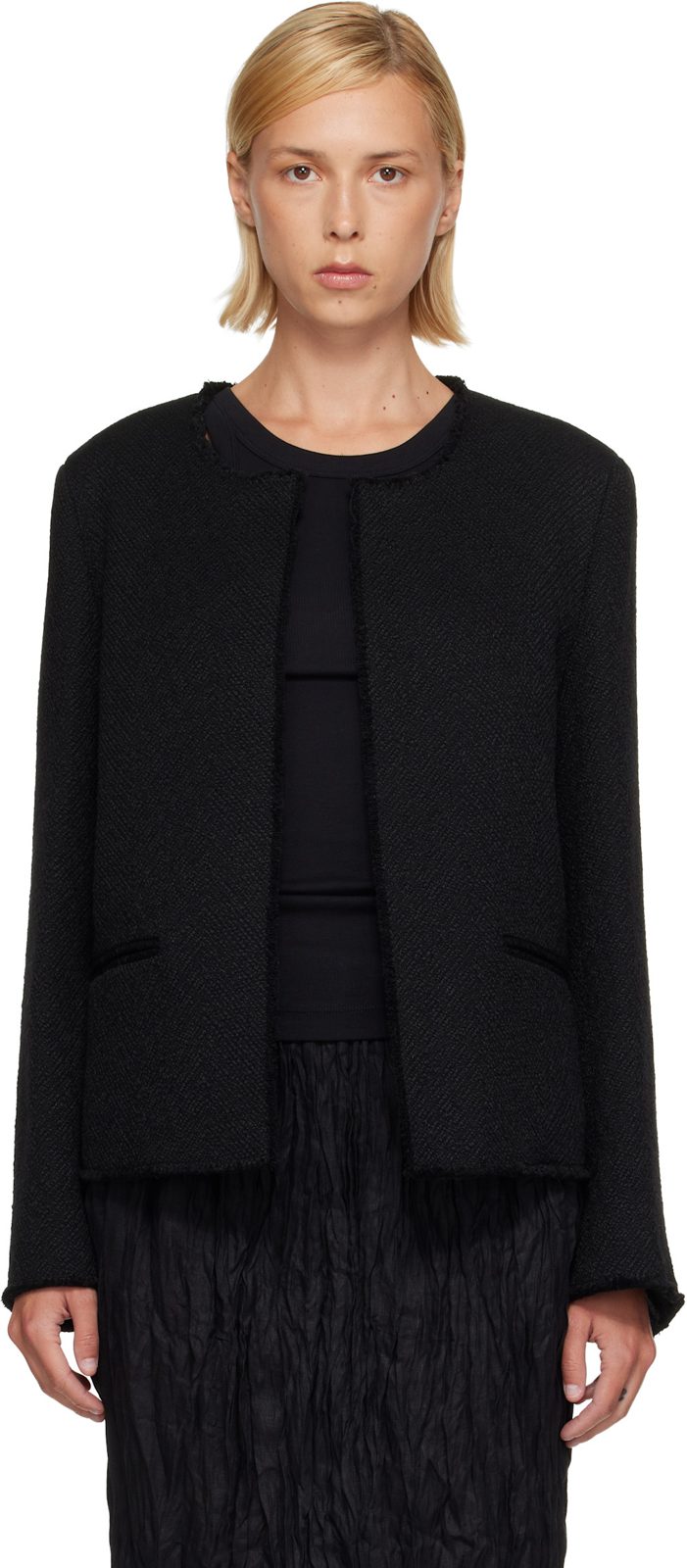 TOTEME Black Open-Front Boucle Blazer 261771F057006