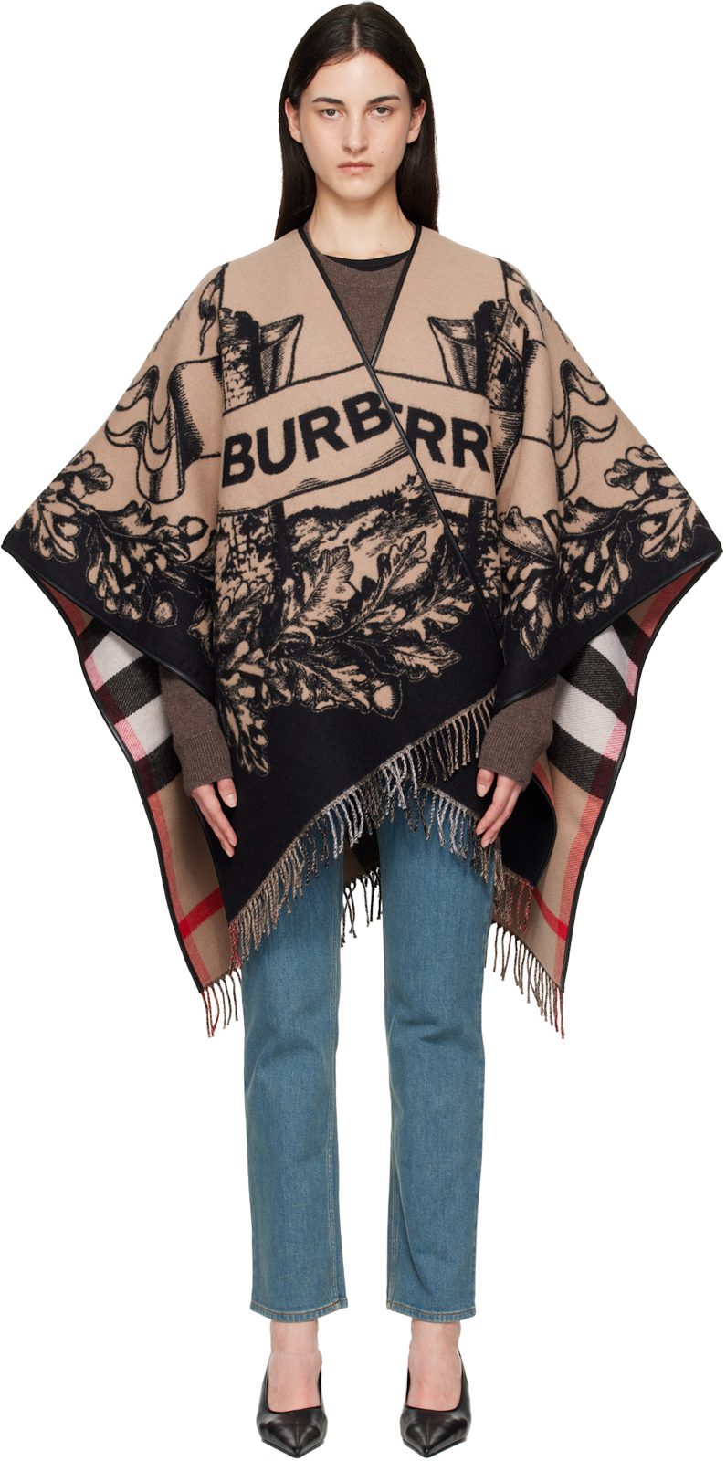 Beige & Black Gallant Knight Wool Cape 262376F059000