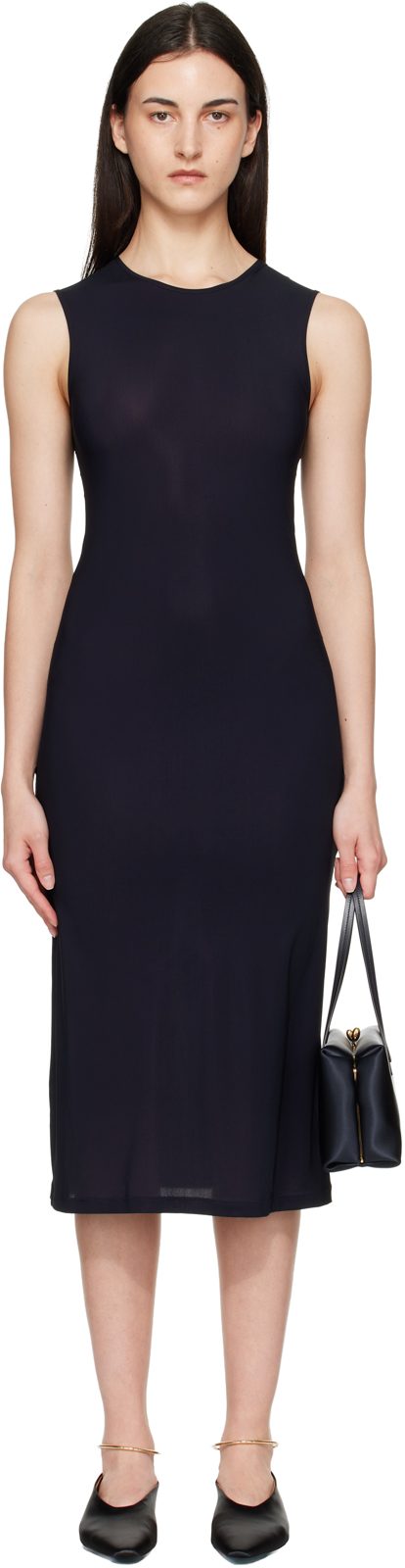 Black Jersey Slip Midi Dress 262249F054001