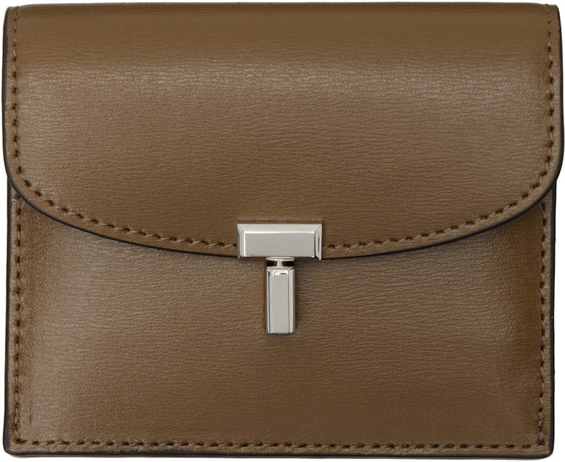 TOTEME Brown T-Lock Leather Card Holder 262771F037001
