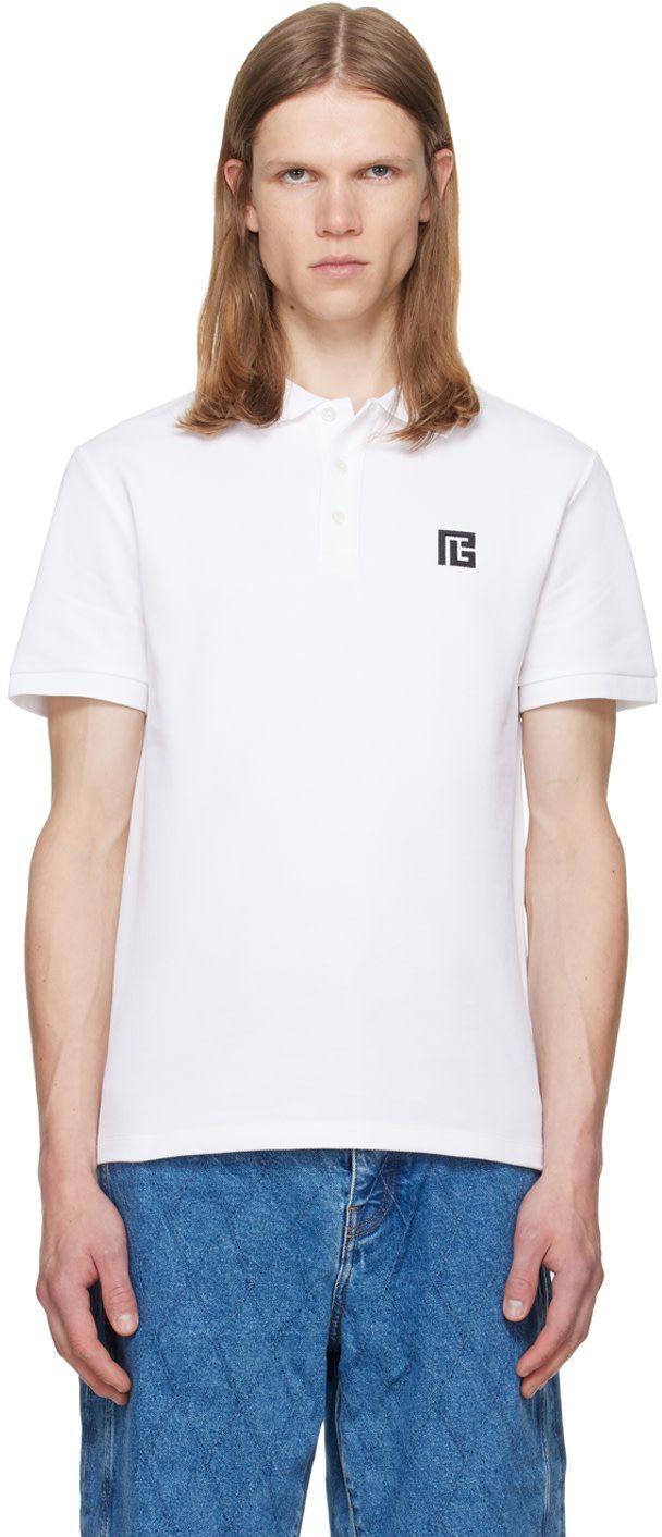 White Embroidered Cotton Polo 262251M212005