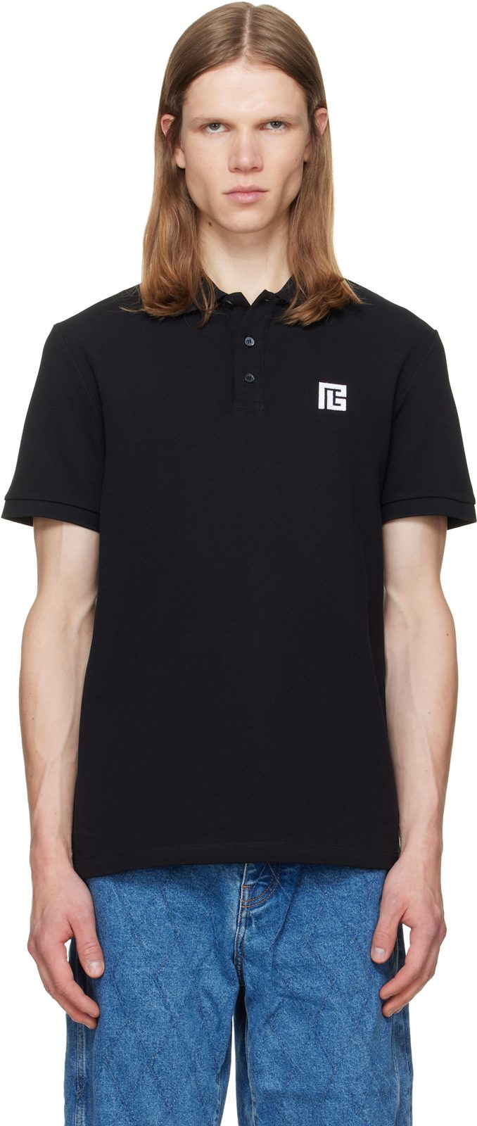 Black Embroidered Cotton Polo 262251M212004