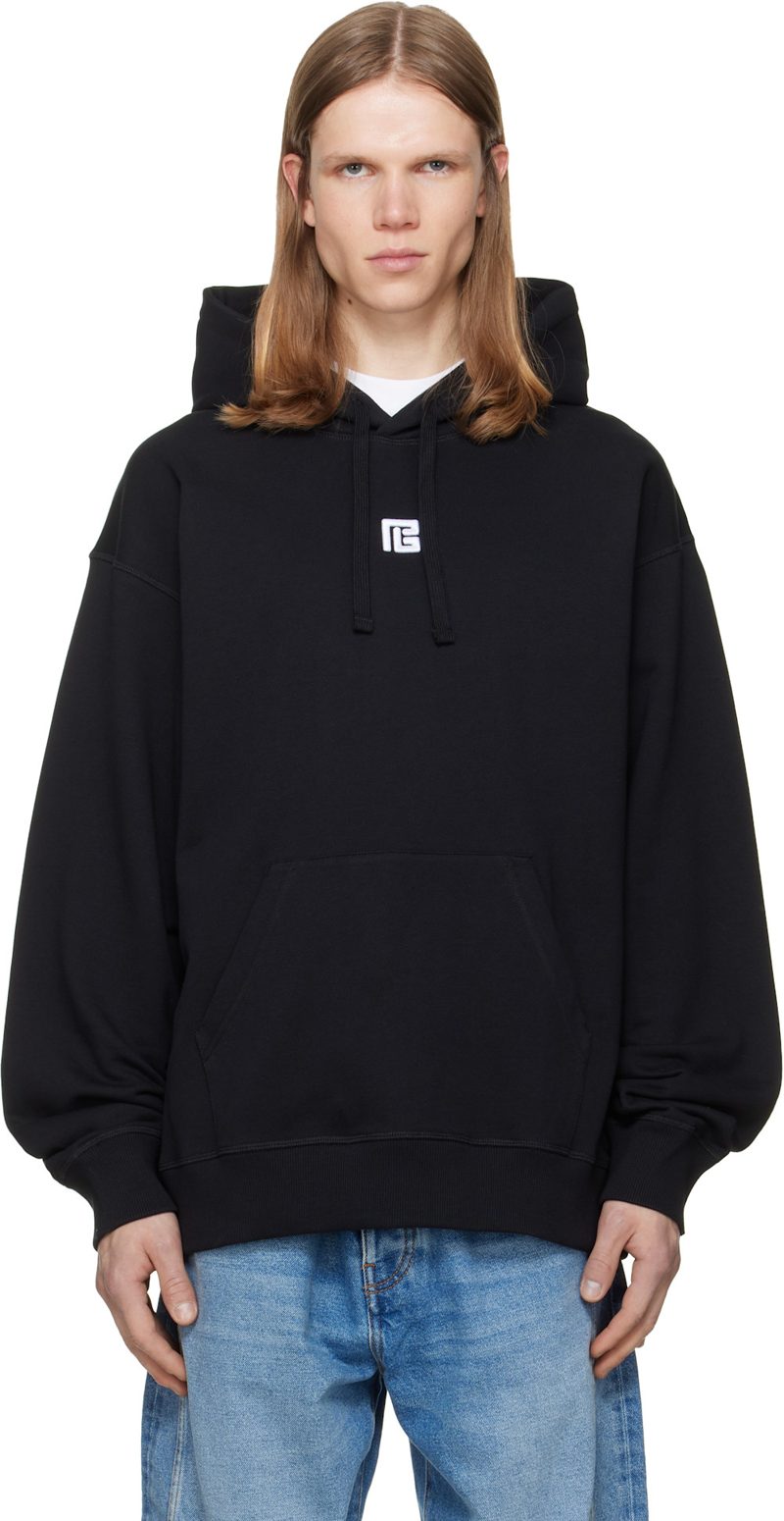 Black Embroidered Hoodie 262251M202001