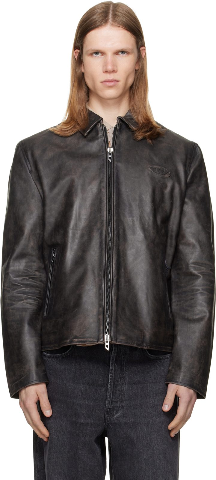 Brown Treated Leather Coach Jacket 262001M181008