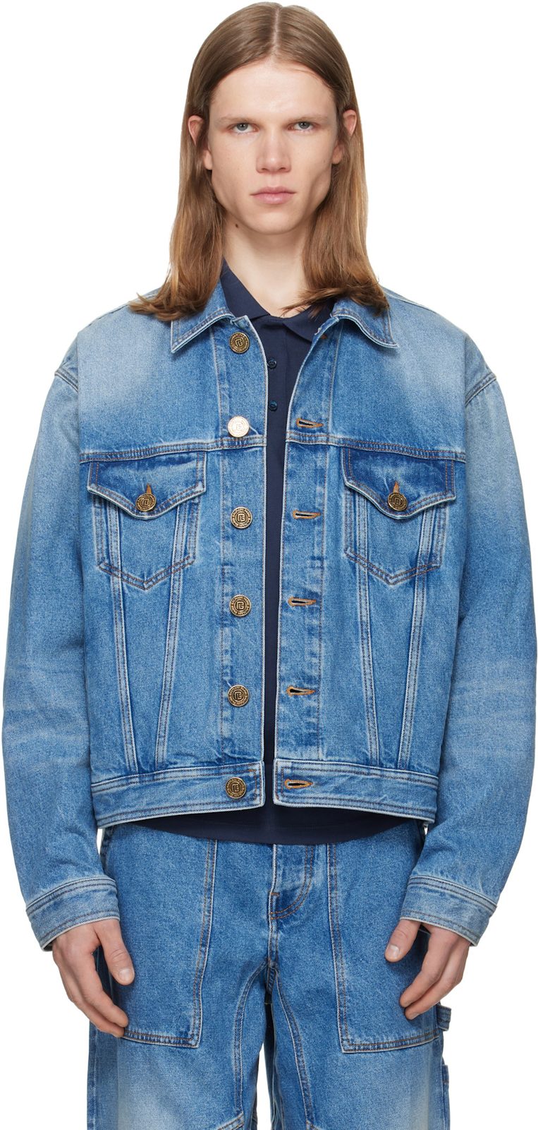Blue Faded Denim Jacket 262251M177000