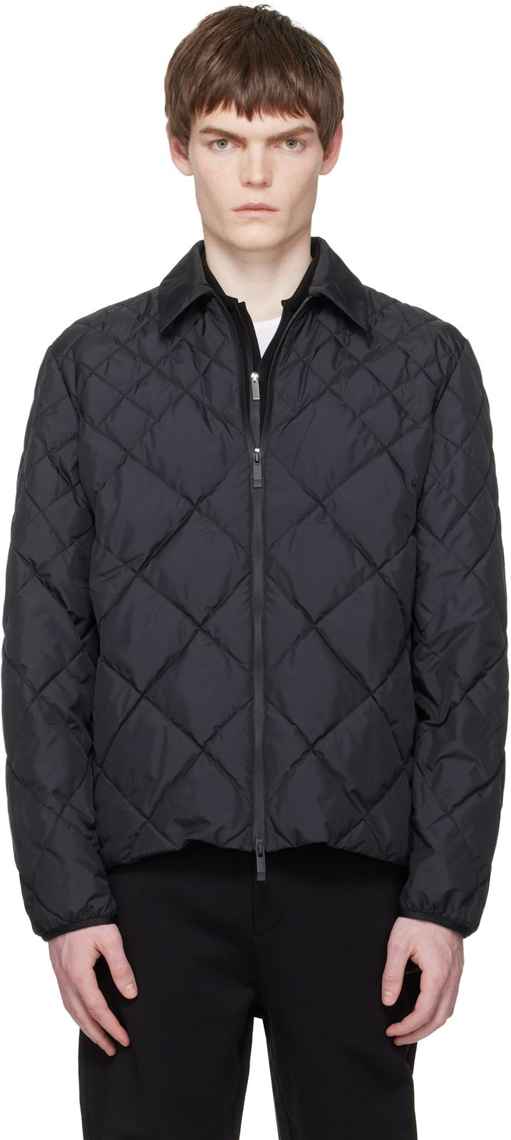 Black Atria Diamond-Quilted Shirt Down Jacket 261111M178001