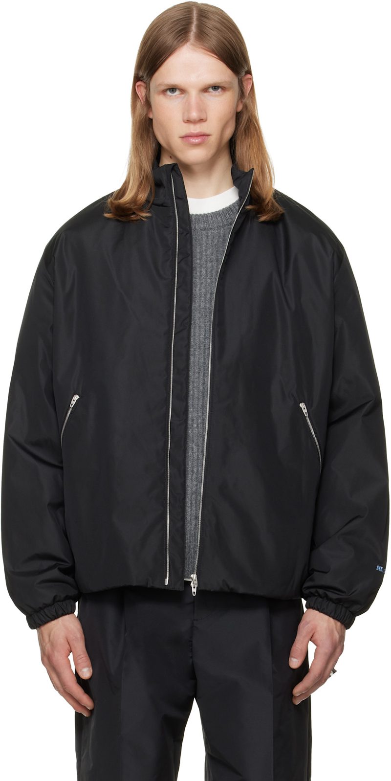 Black Taffeta Padded Blouson Jacket 262249M180005
