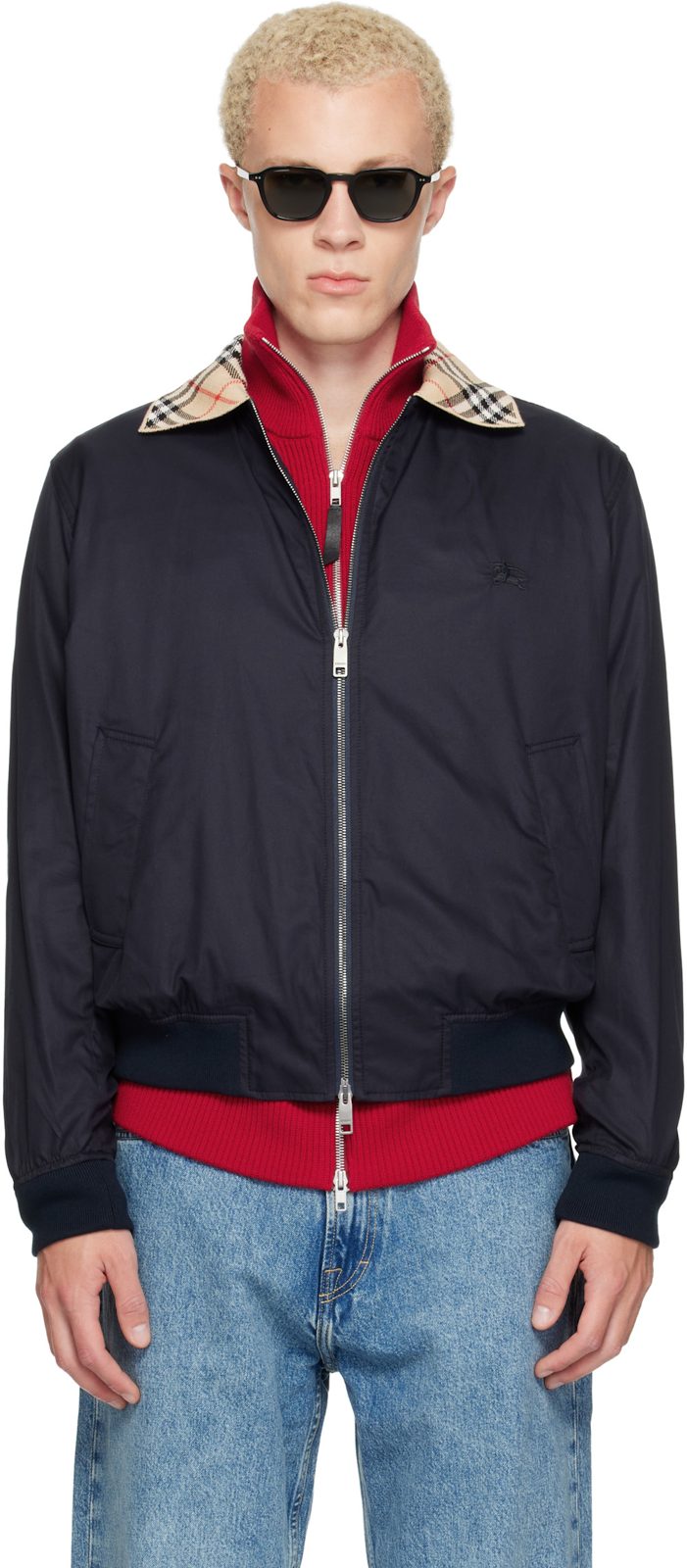 Navy Gabardine Glenfields Harrington Jacket 262376M180004