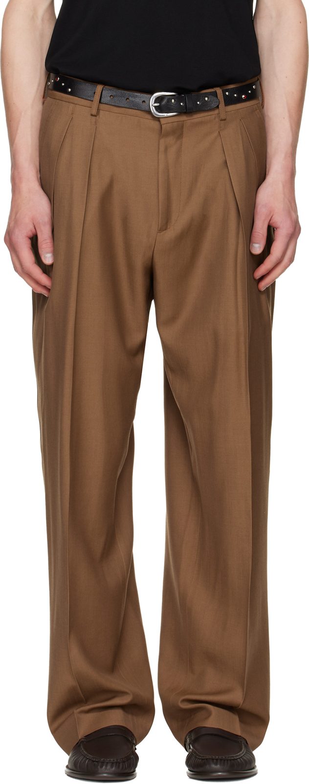 Paul Smith Brown Pleated Wool Trousers 262260M191003