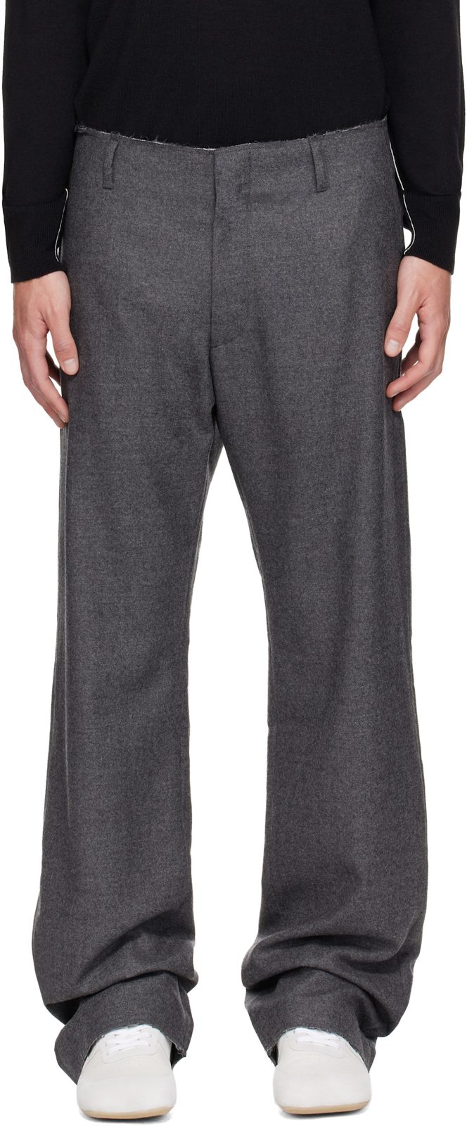 Gray Pleated Cotton Wool Trousers 262188M191003