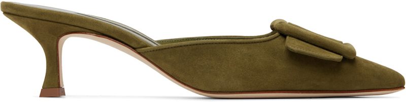 Manolo Blahnik Khaki Maysale Heels 262140F122008