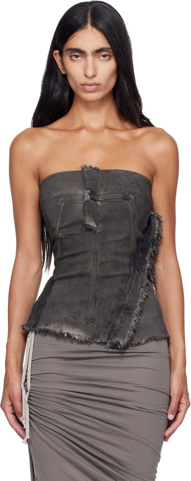 Gray Tower Bustier Denim Top 262232F111003