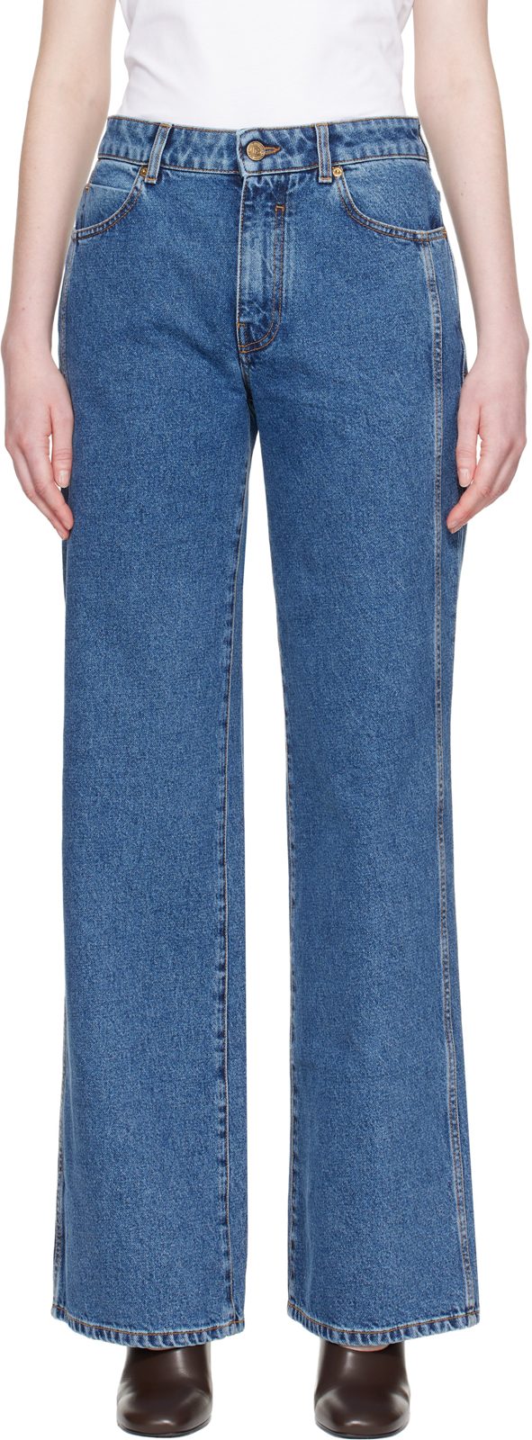 Blue Straight Denim Jeans 262251F069002
