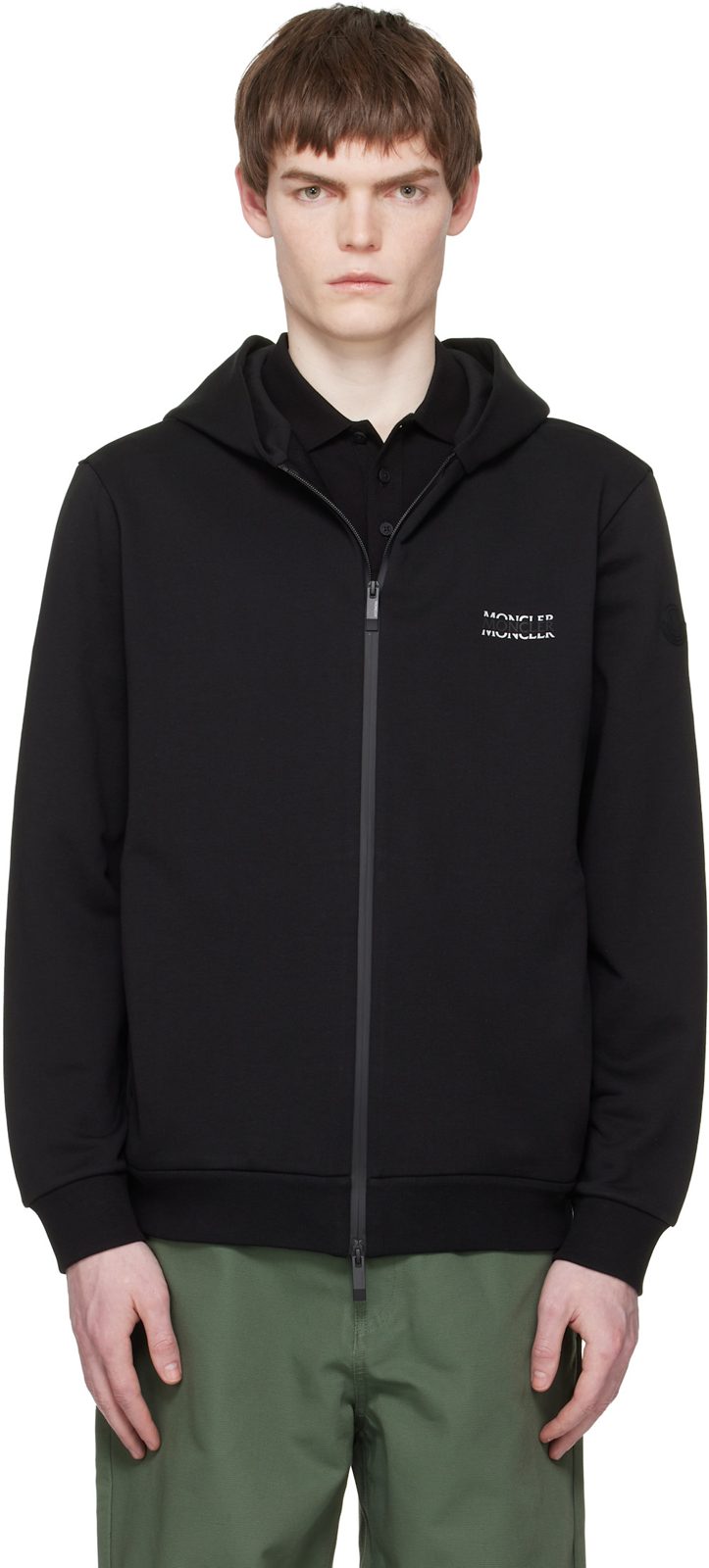 Black Logo Cotton Fleece Zip-Up Hoodie 261111M202008