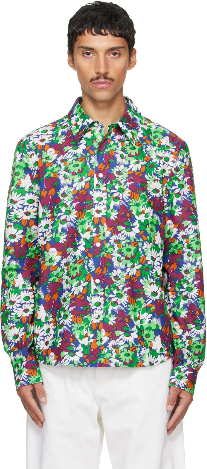 Marni Blue Pop Flowers Print Shirt 262379M192005
