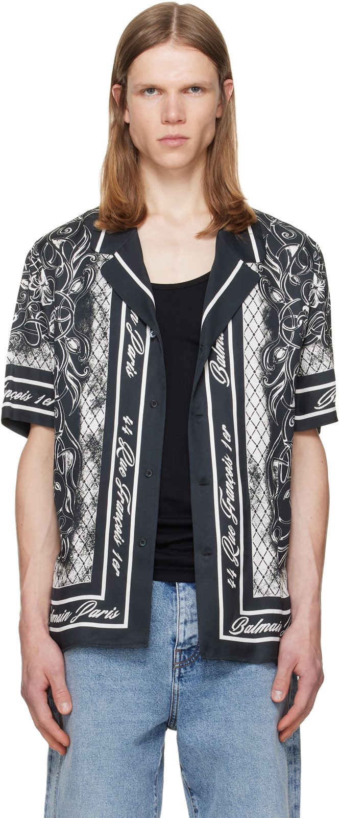 Gray Printed Foulard Pyjama Shirt 262251M192004