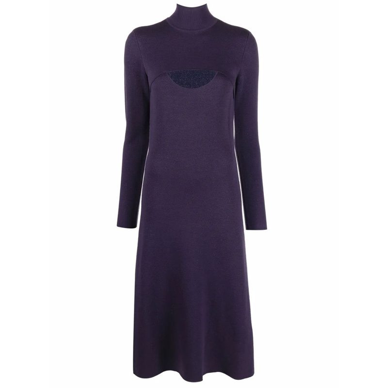 Lame Wool Midi Dress_Deep Purple/Lurex