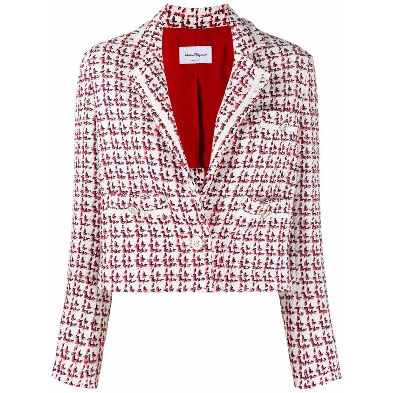 Patterned Boxy Jacket_Nail P.Red / Off White /
