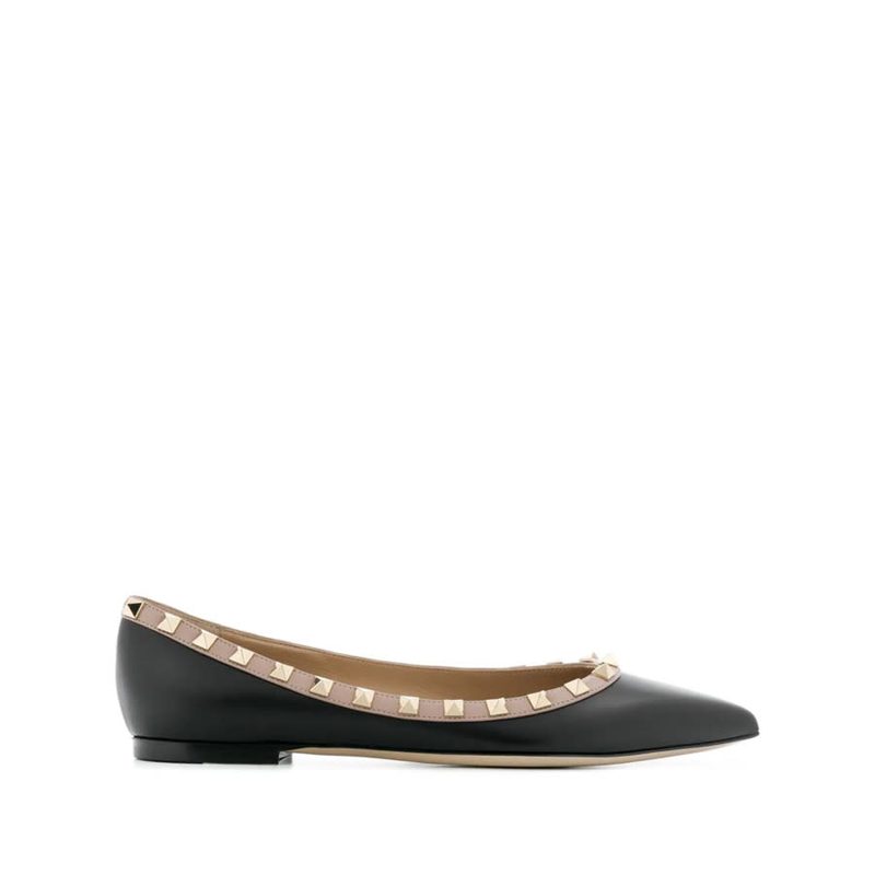Garavani Garavani Rockstud Lace-Up Leather Ballerinas