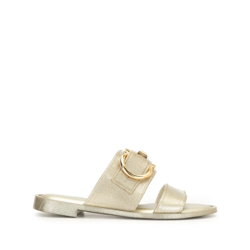 Gancini Metallic Flat Sandals