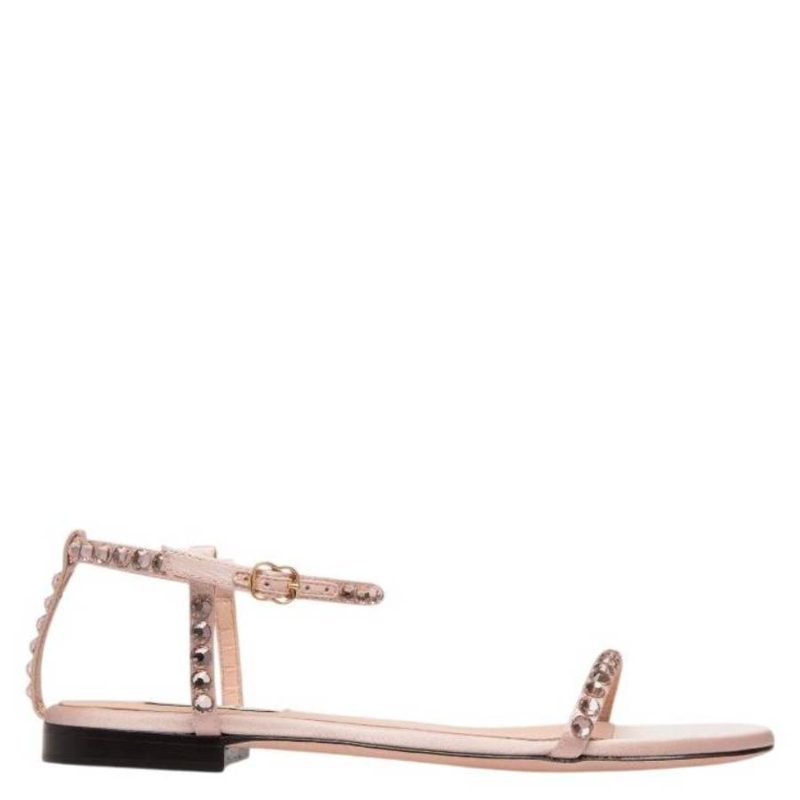 Katy Crystal Embellished Flat Leather Sandals