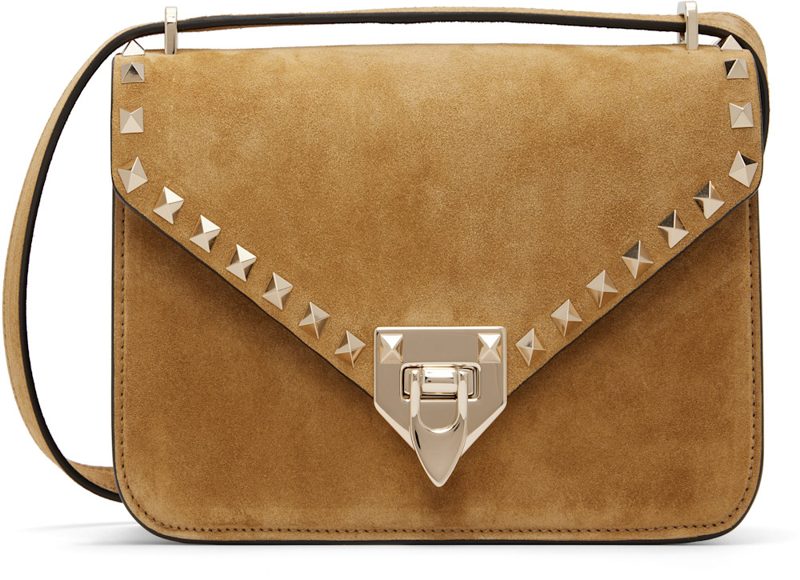 Garavani Tan Rockstud Small Shoulder Suede Bag 262807F048013