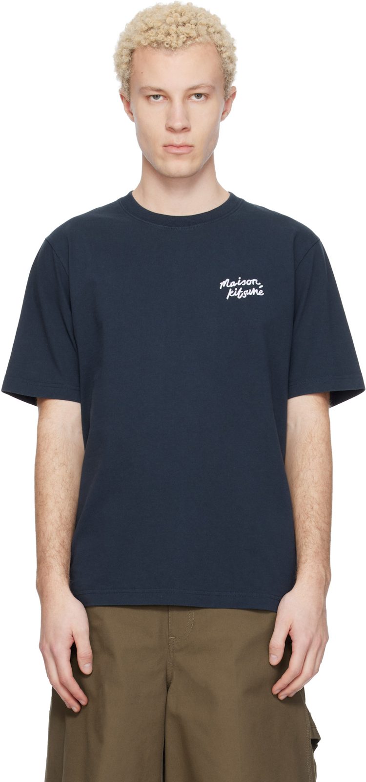 Navy Maison Kitsune Handwriting Comfort T-shirt 261389M213008