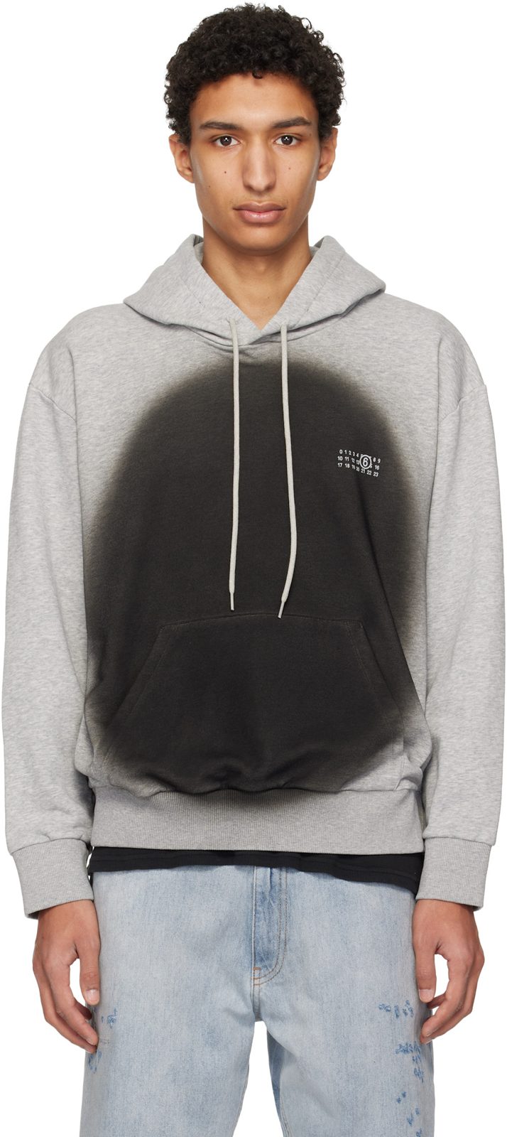 Gray Spray Print Hoodie 261188M202005