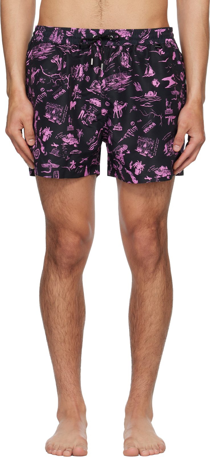 Paul Smith Black & Pink Travel Stories Swim Shorts 261260M208012
