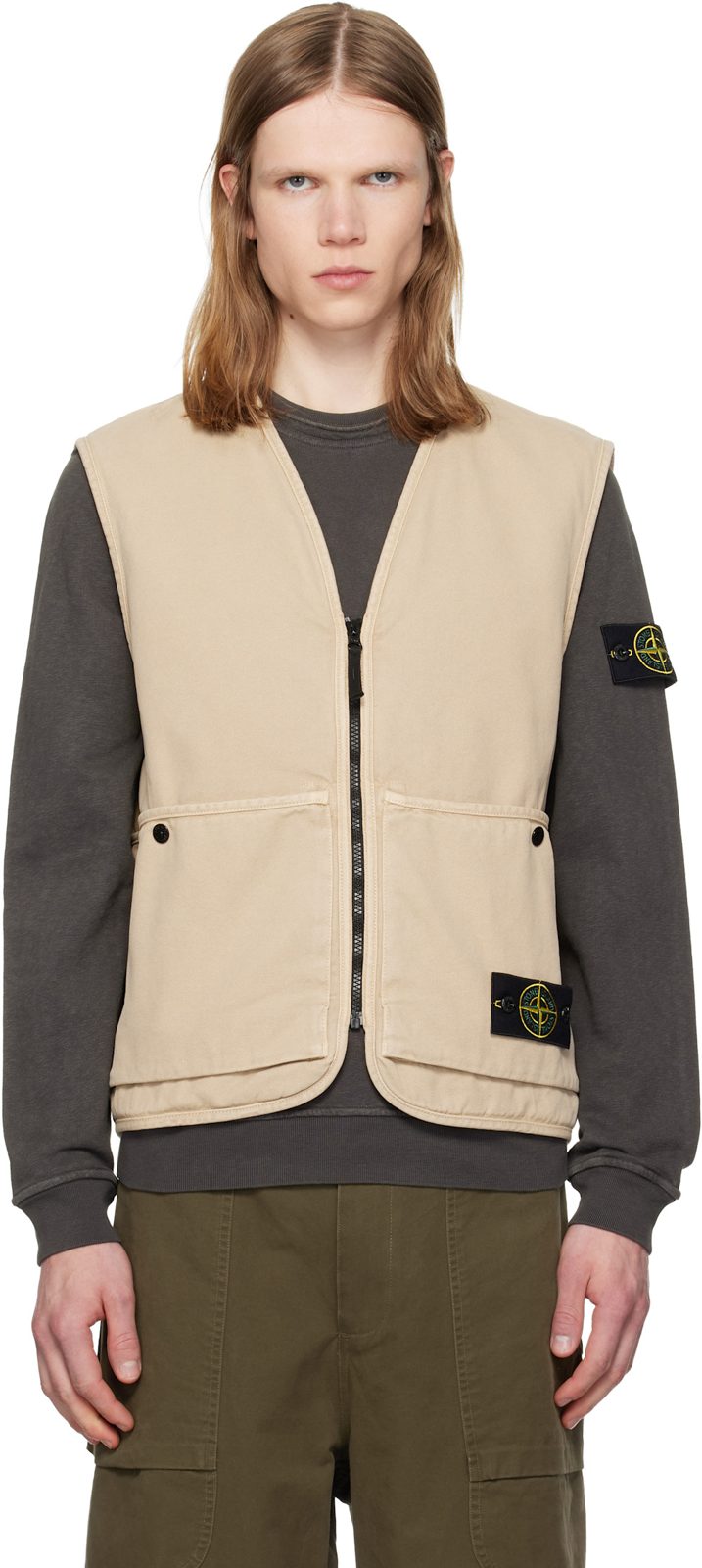 Beige 6100007 Organic Panama Cotton Old Effect Vest 261828M185002