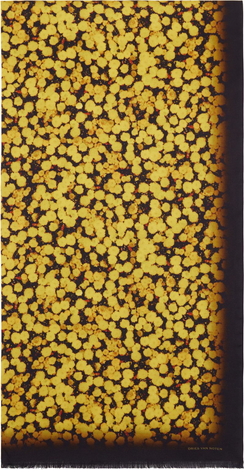 Black & Yellow Printed Satin Scarf 262358M150003