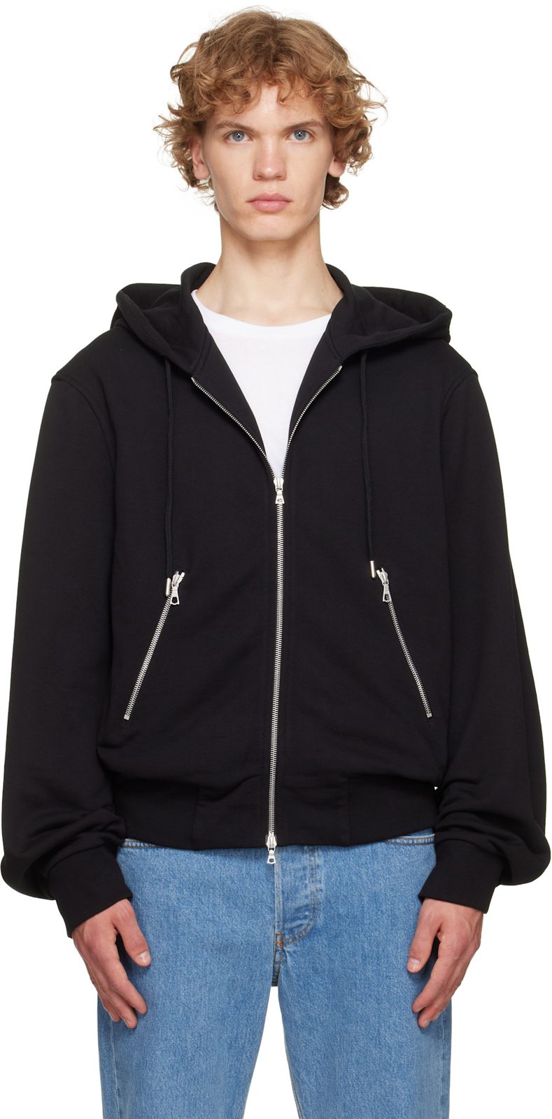 Black Zip Hoodie 262358M202003