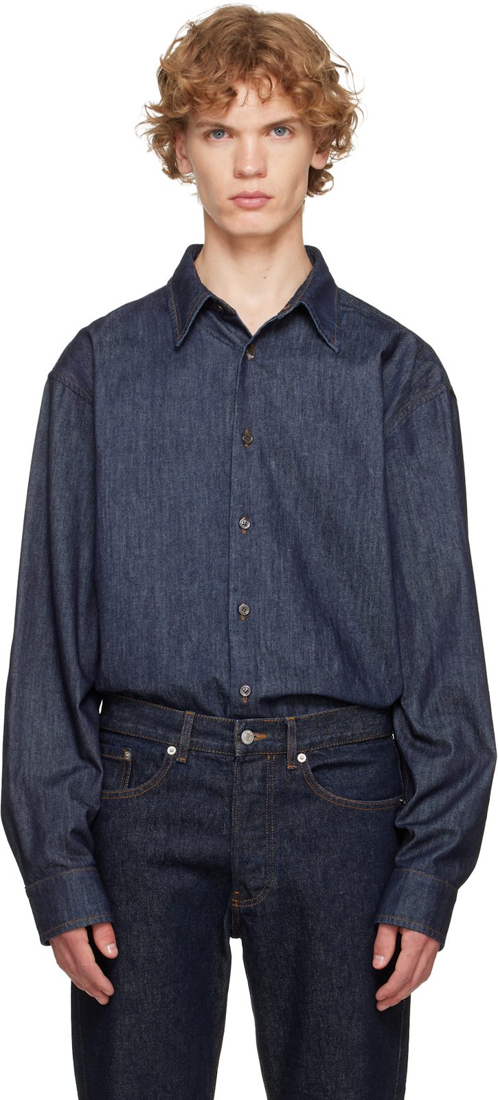 Blue Loose Denim Shirt 262358M192003
