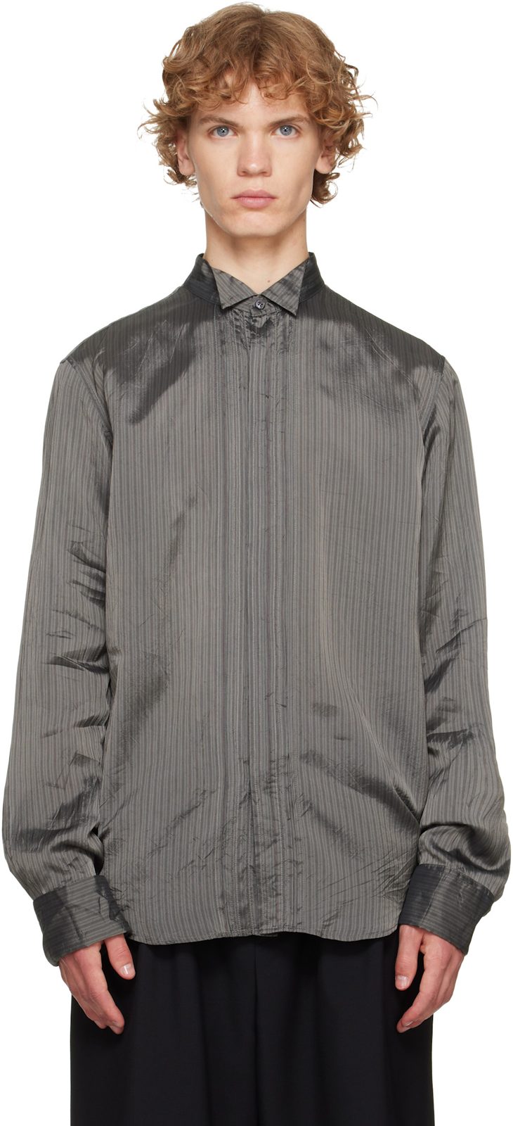 Gray & Burgundy Pinstripe Shirt 262358M192083