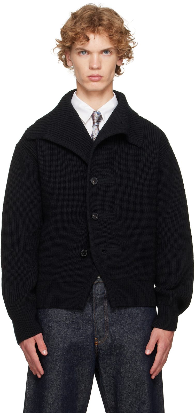 Black Chunky Wool Cardigan 262358M200029
