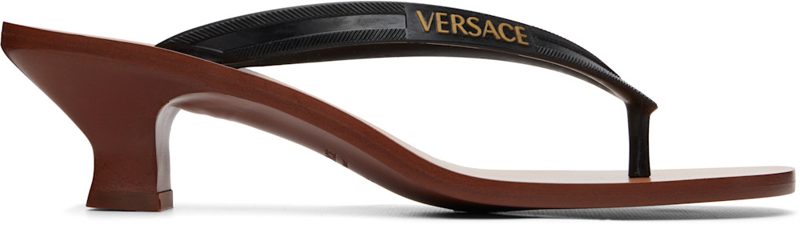 Black & Brown Sophie Rubber Thong Heeled Sandals 262404F125002