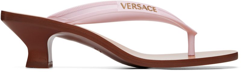 Pink & Brown Sophie Rubber Thong Heeled Sandals 262404F125001
