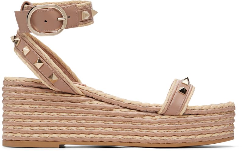Garavani Pink Rockstud Flatform Heeled Sandals 262807F125014