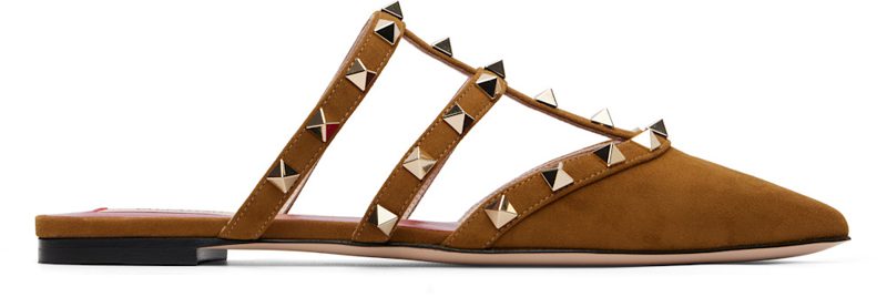 Garavani Brown Rockstud Suede Mule Flats 262807F121000