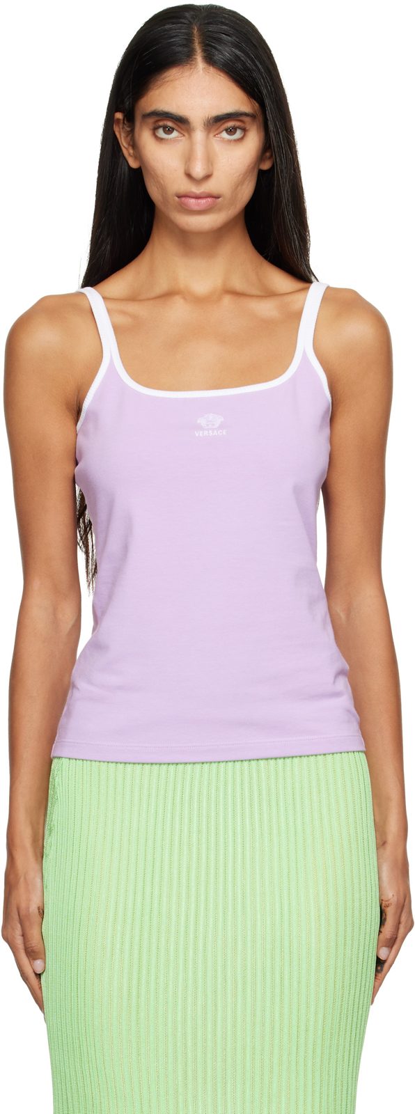 Purple Embroidered-Logo Stretch Cotton-Jersey Tank Top 262404F111000