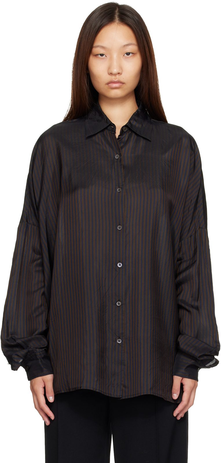 Brown Cupro Cocoon Shirt 262358F109003