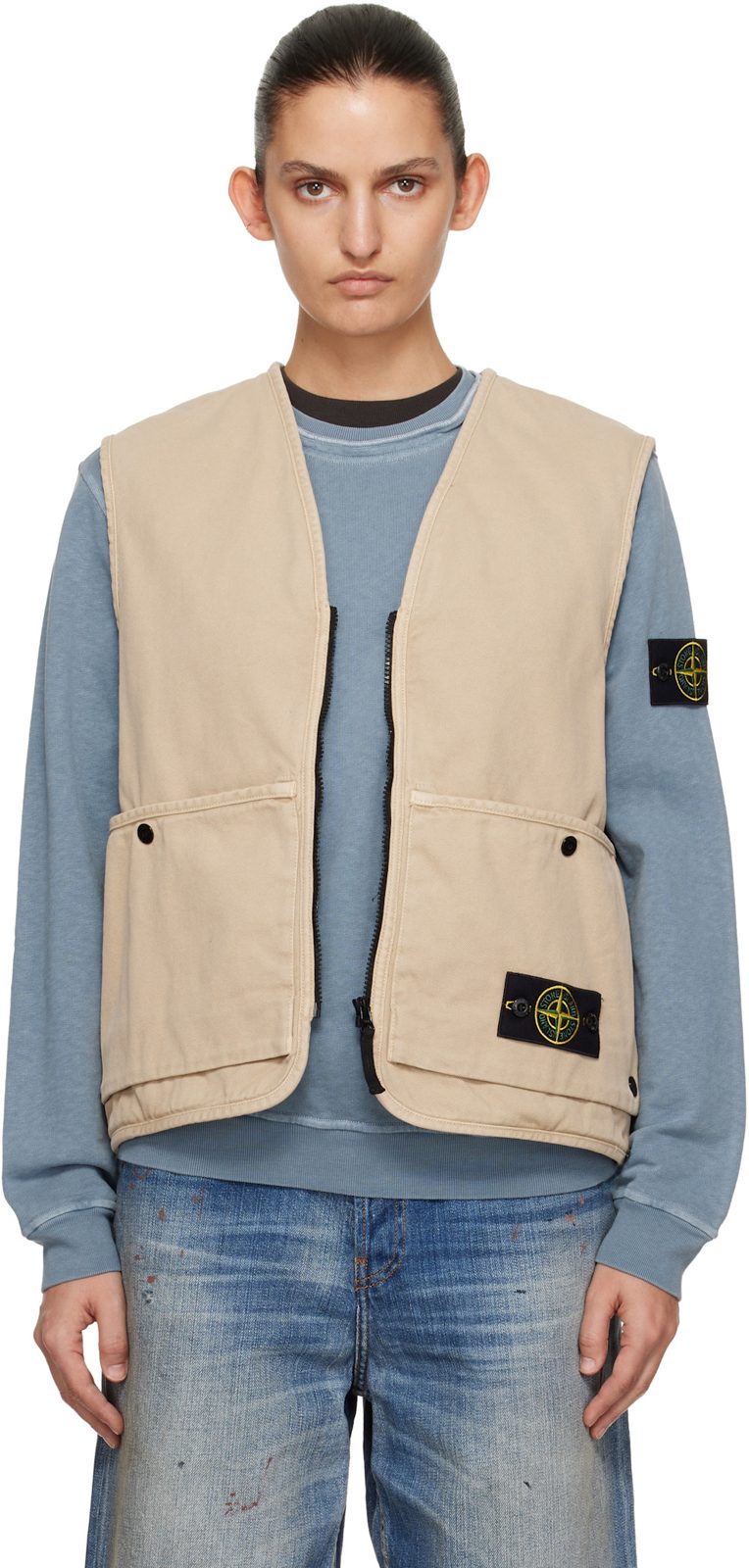 Beige 6100007 Organic Panama Cotton Old Effect Vest 261828F068000