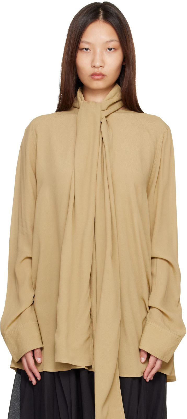TOTEME Beige Draped Scarf Blouse 262771F107002