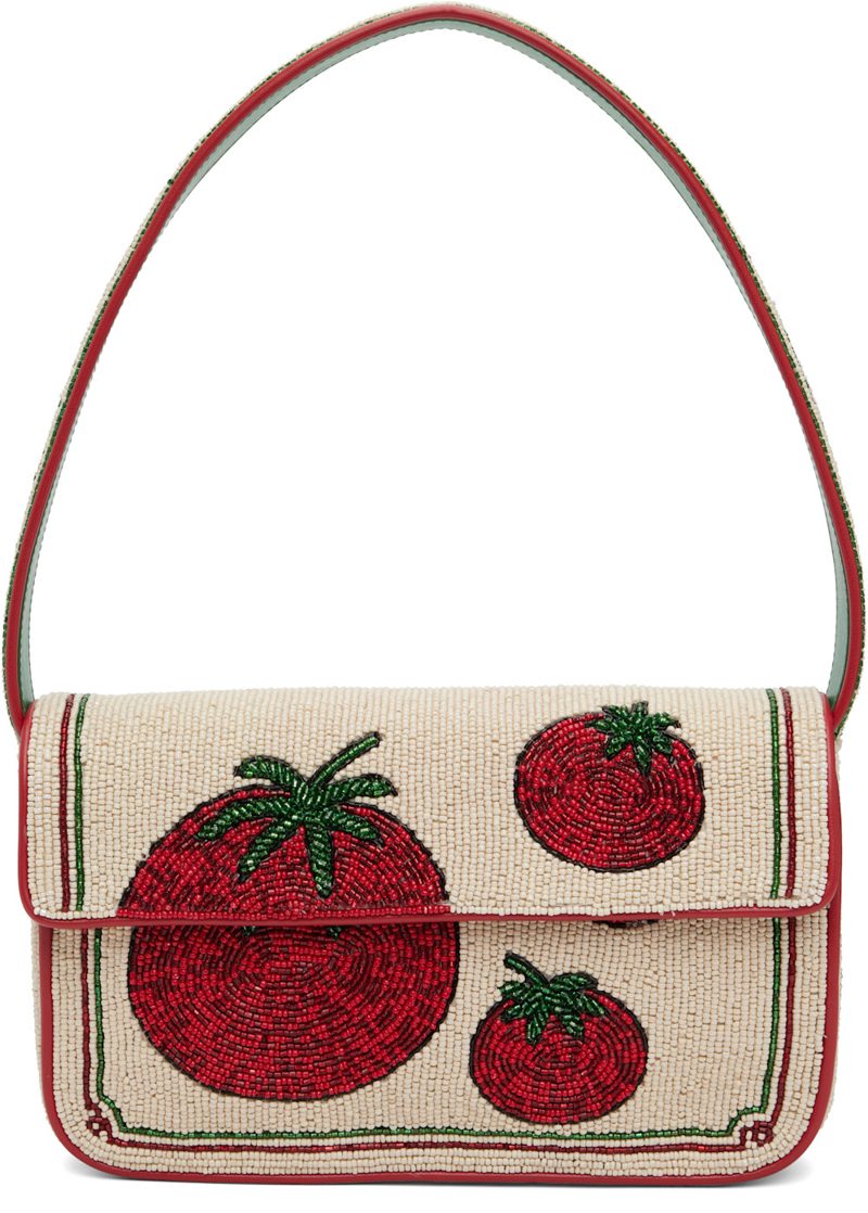 Staud Beige & Red Tommy Beaded Bag 262386F048013