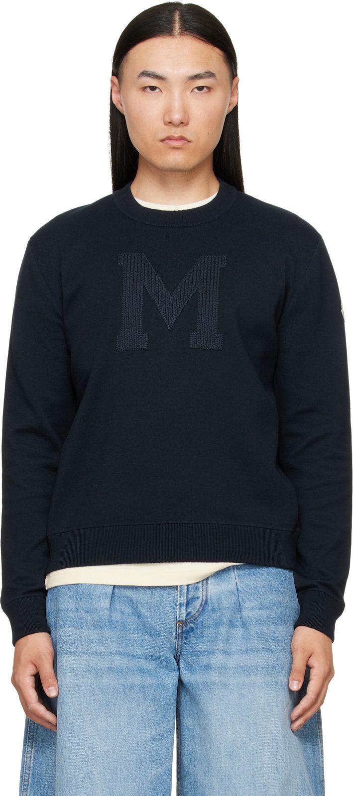 Navy Monogram Cotton Blend Sweater 262111M201002