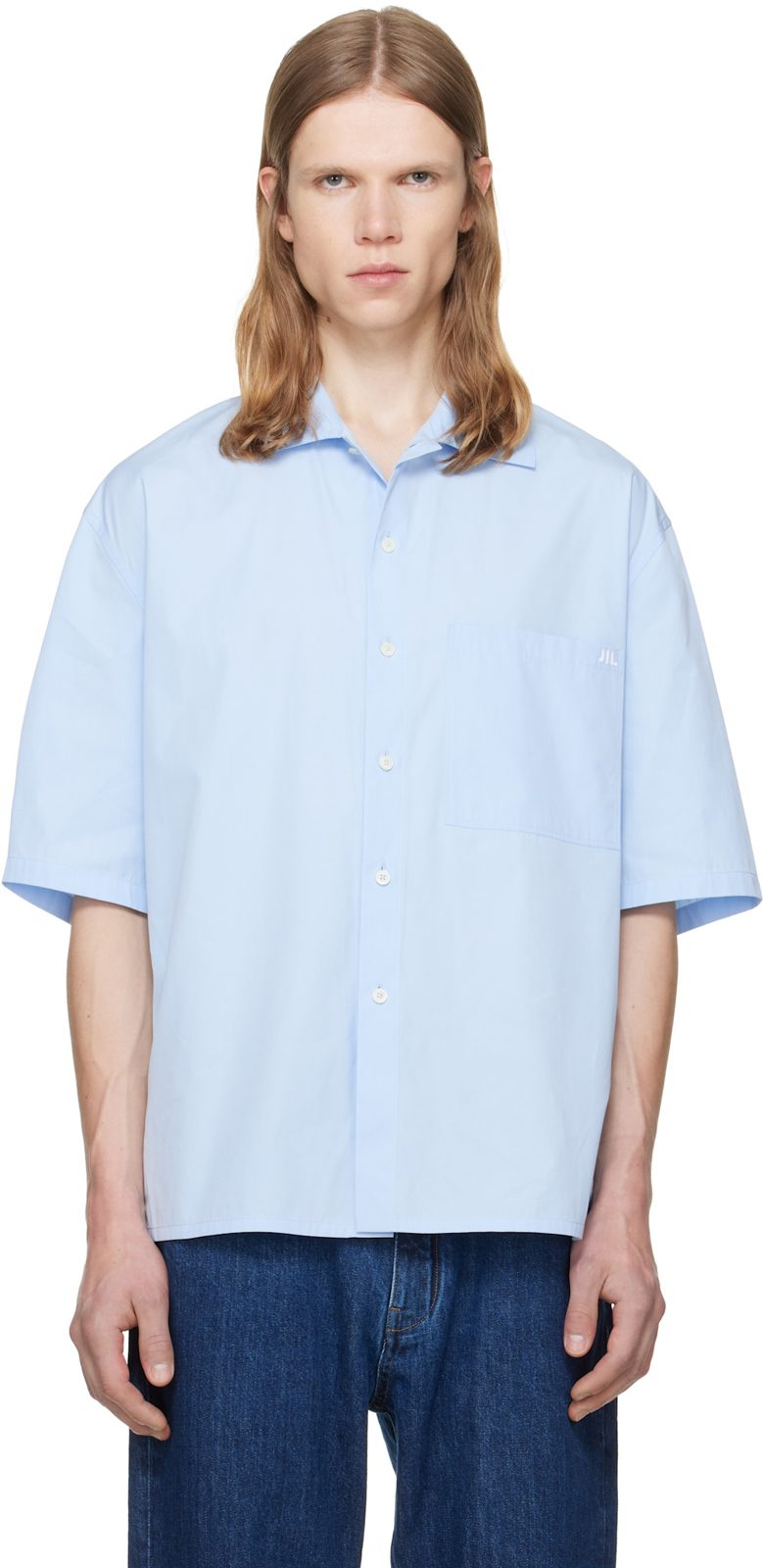 Blue Lightweight Cotton Poplin Shirt 262249M192001