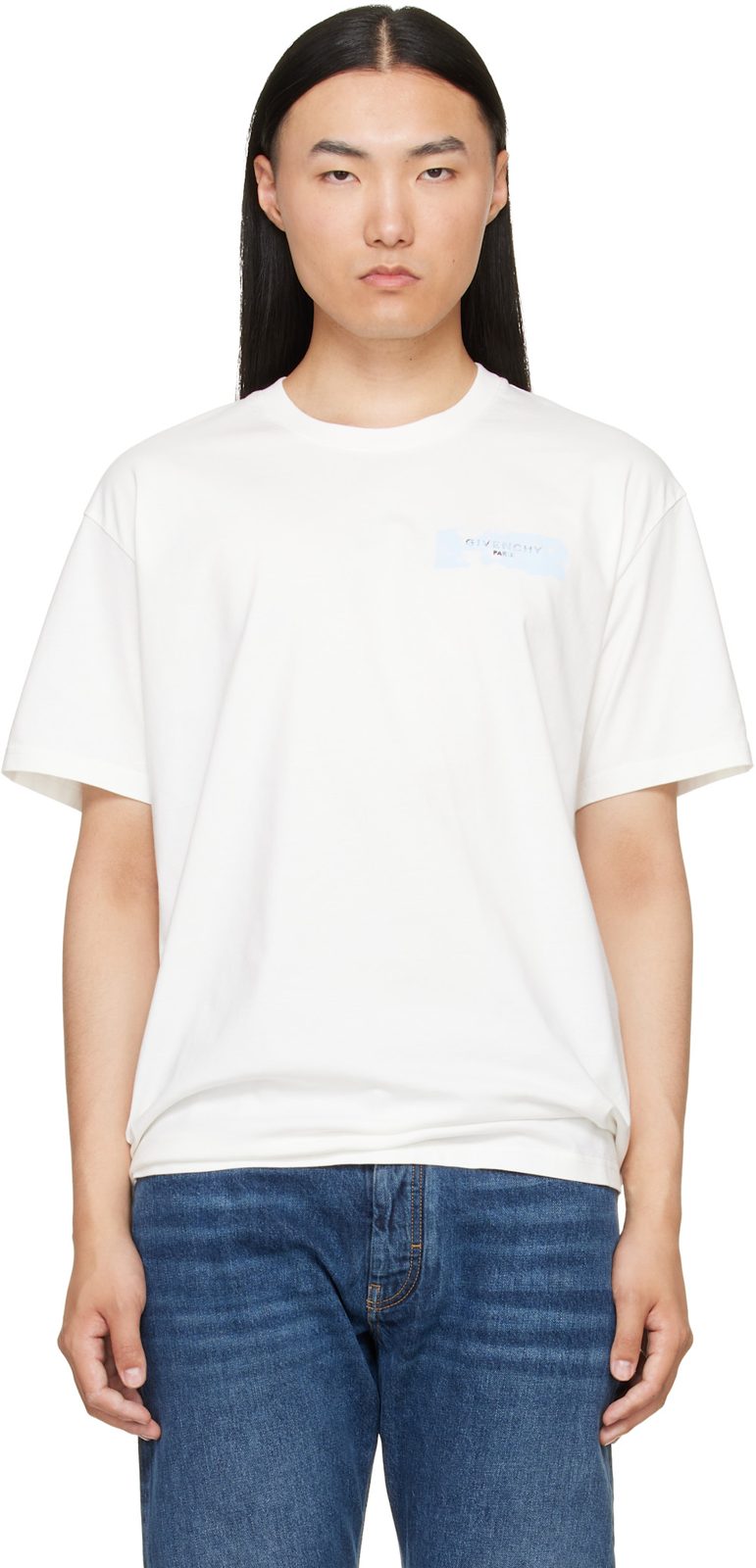 White [지방시] Paris Paint Print Cotton T-shirt 262278M213010
